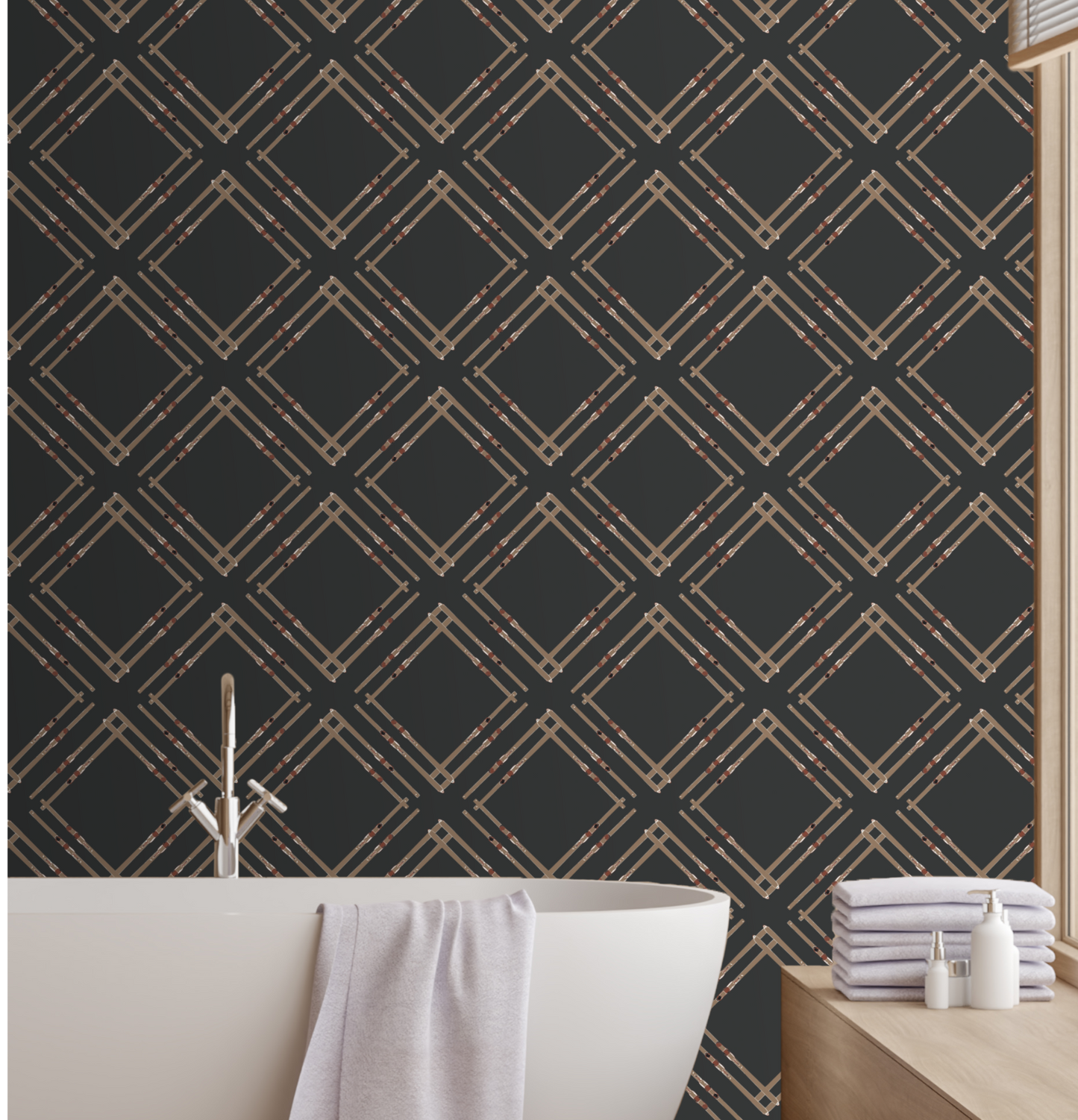 Willow + Wild Vintage Ski Diamond on Ash Grasscloth Wallpaper Roll - 32" x 22'