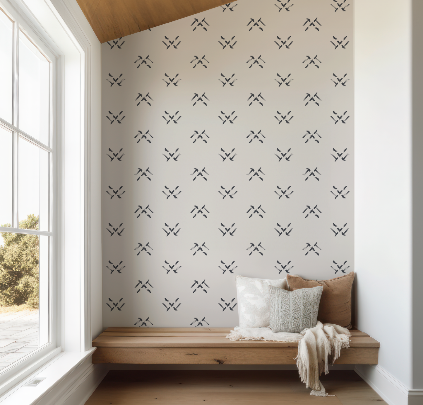 Dash Navy on Beige Wallpaper