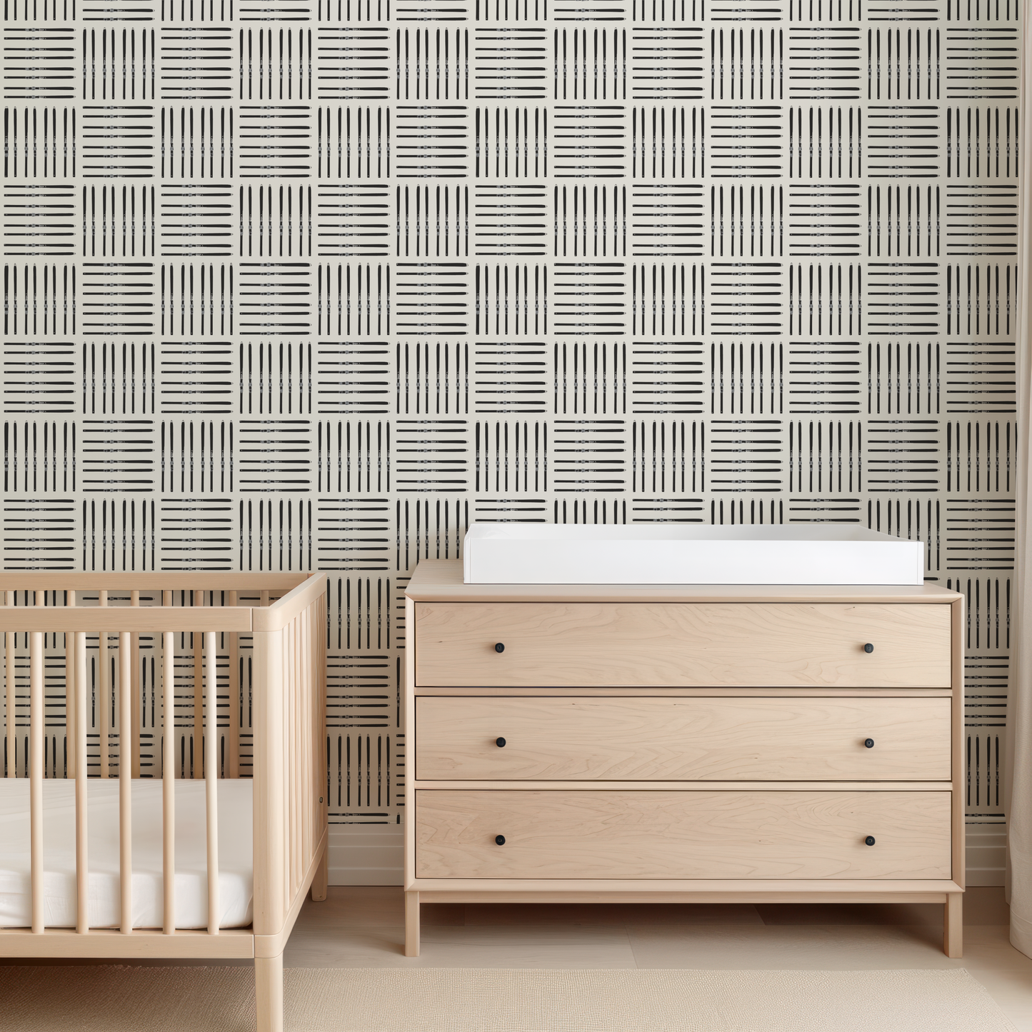 Black Ski Square on Off-White Wallpaper, Large Scale