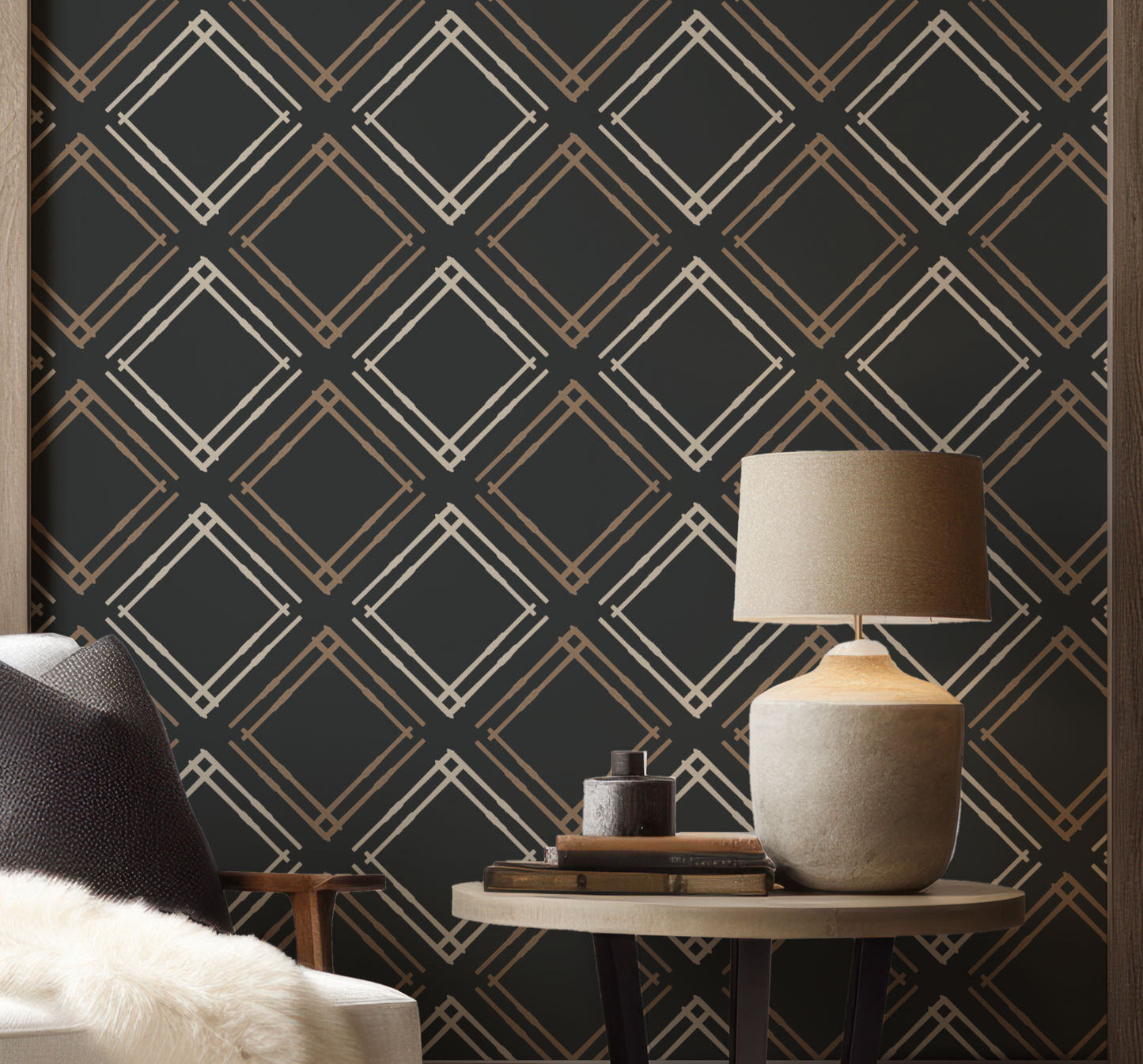 Mixed Ski Argyle on Black Wallpaper