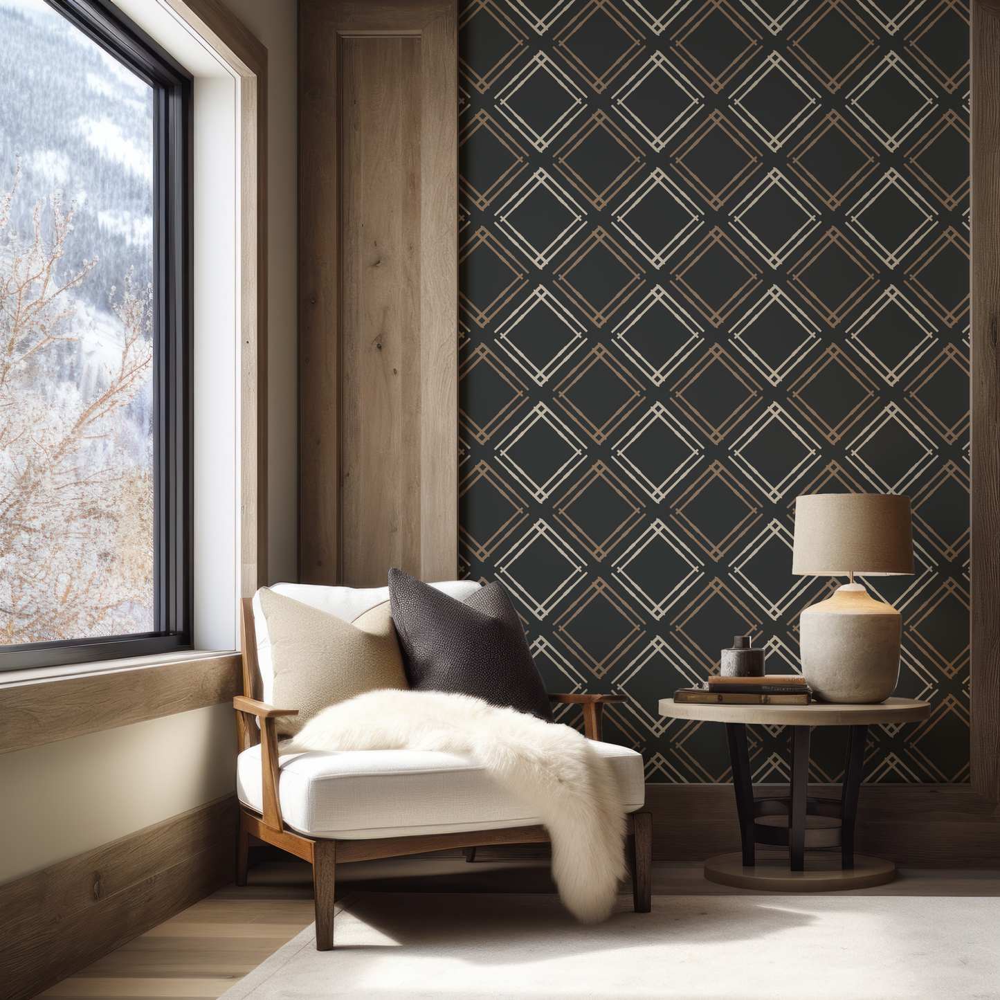 Mixed Ski Argyle on Black Wallpaper