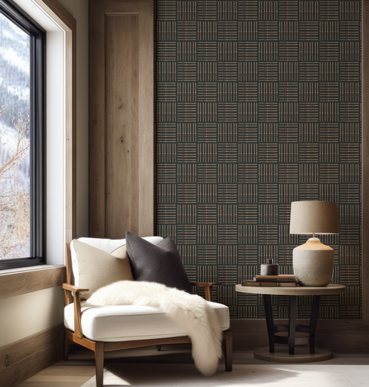 Vintage Ski Square on Black Wallpaper