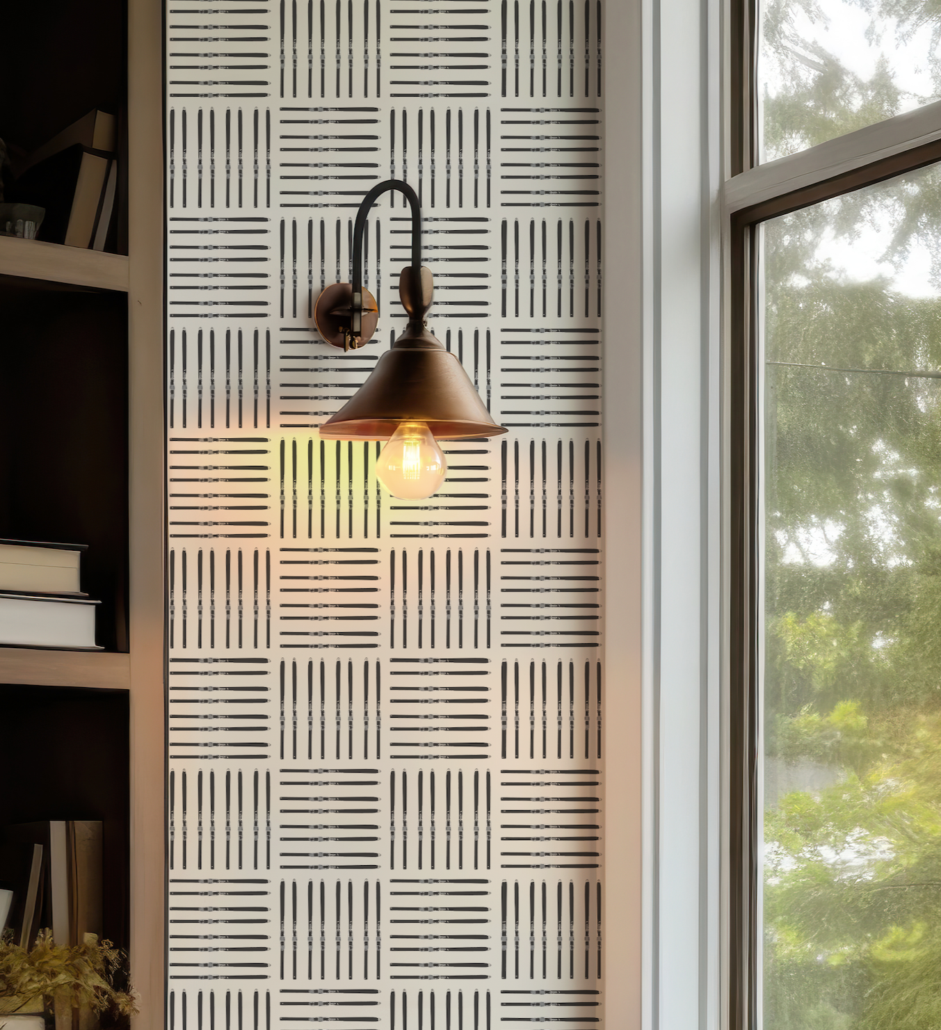 Black Ski Square on Off-White Wallpaper, Small Scale