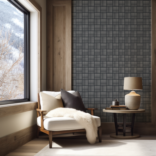 Taupe Ski Square on Black Wallpaper