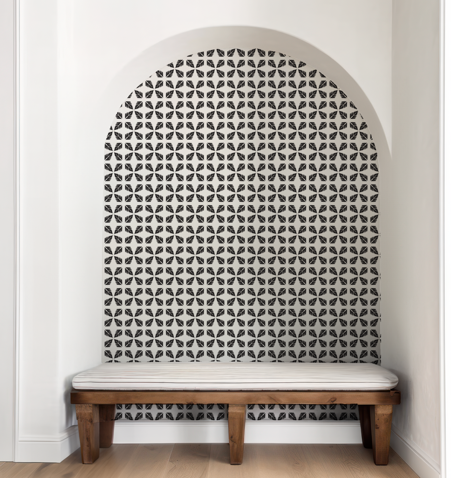 Geometric Leaves Black and White Wallpaper