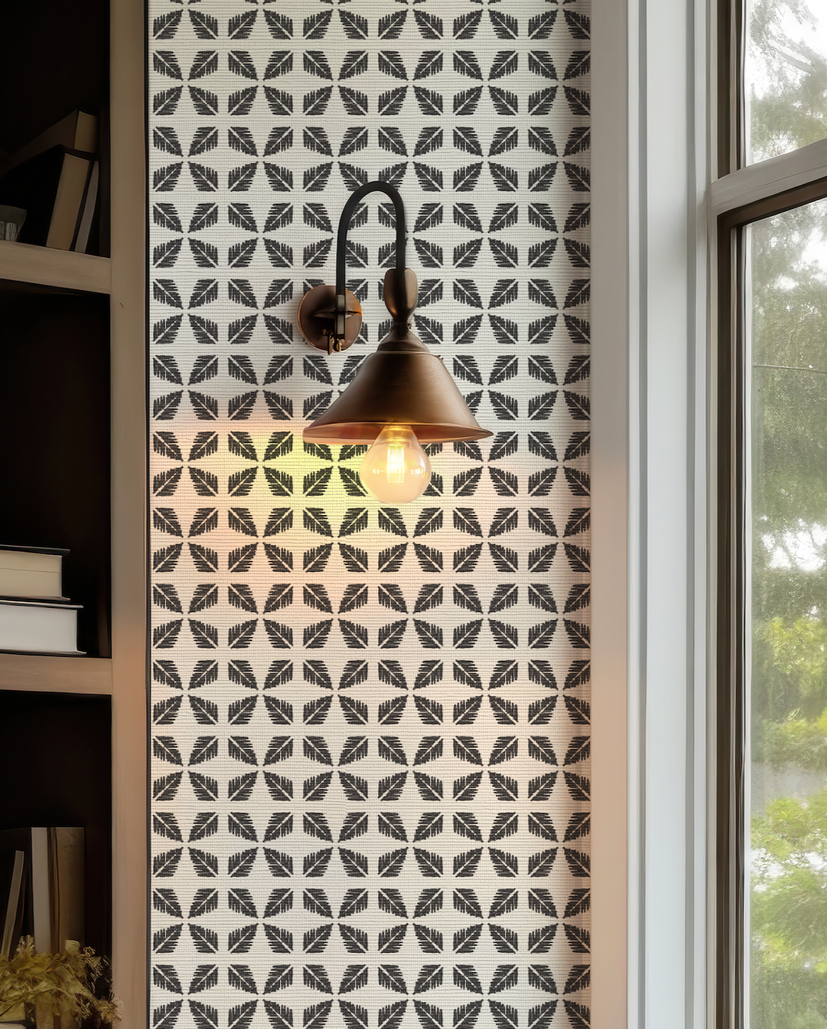 Geometric Leaves Black and White Wallpaper