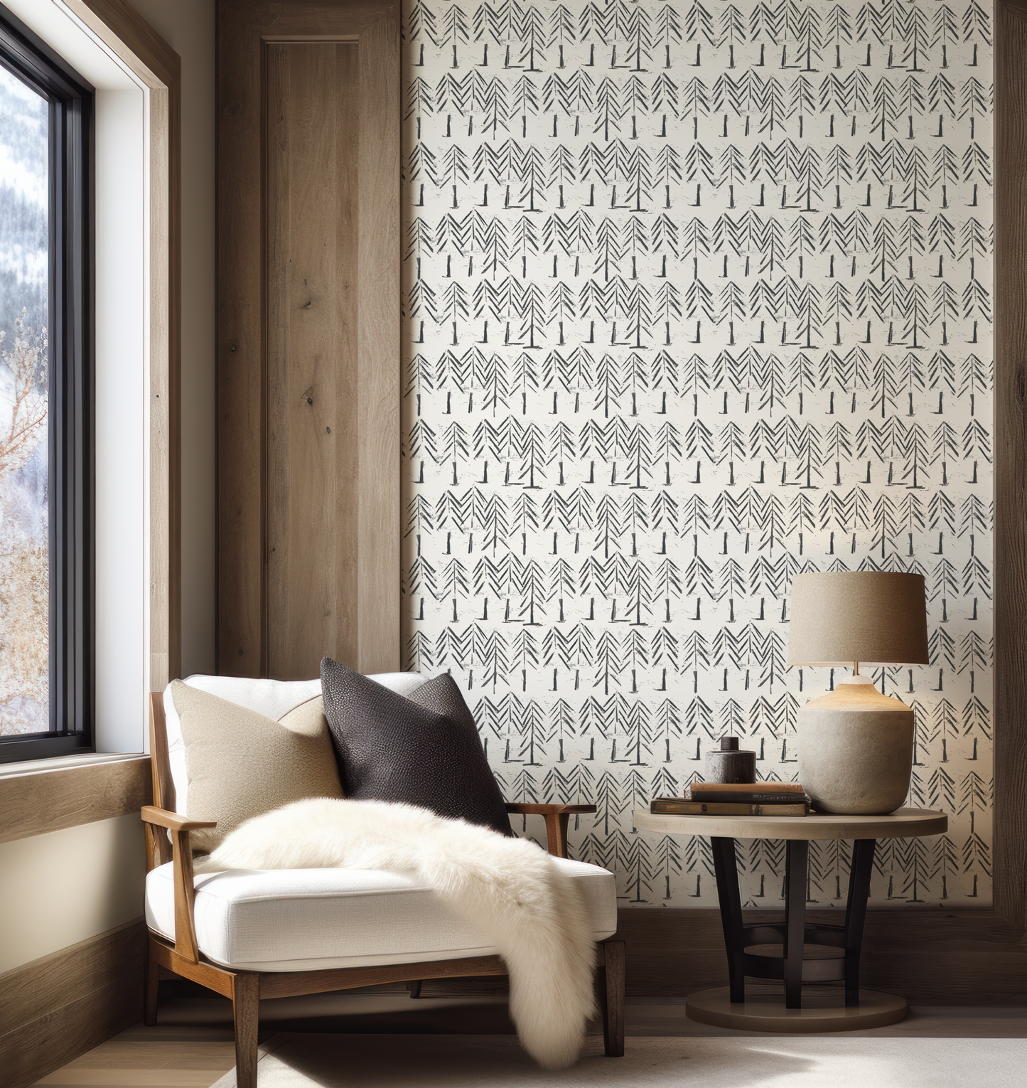 Tree Stripe Black and White Wallpaper