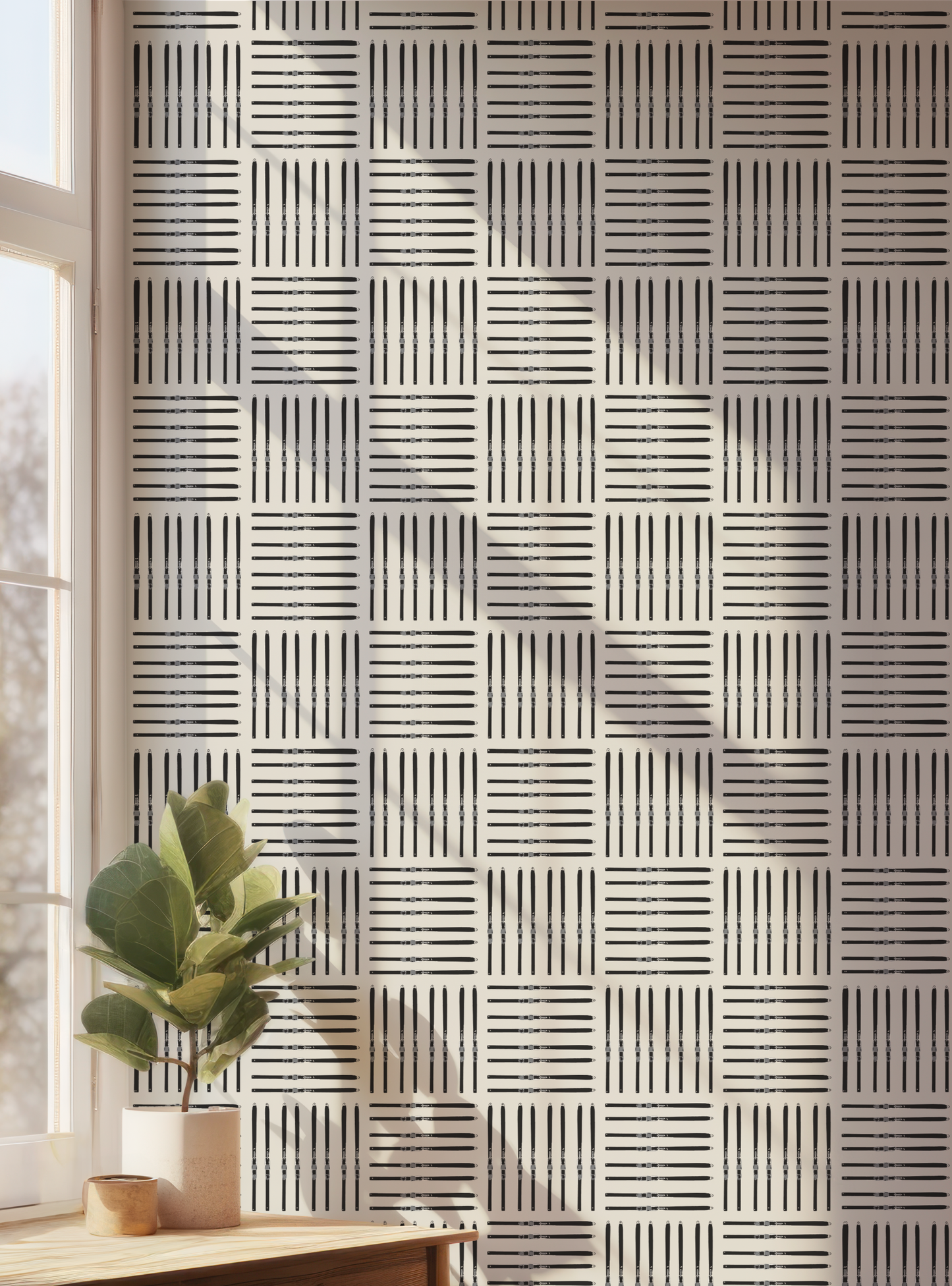 Black Ski Square on Off-White Wallpaper, Large Scale