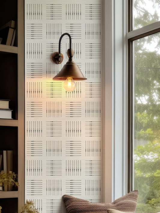 Taupe Ski Square on Off-White Wallpaper