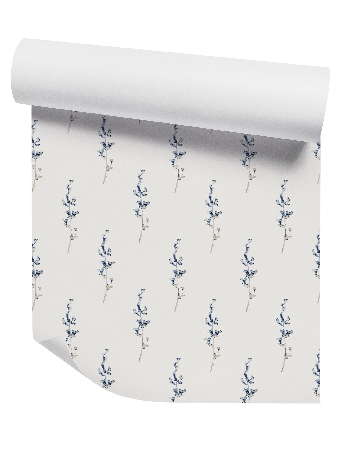 Indigo Wildflower on Off White Wallpaper