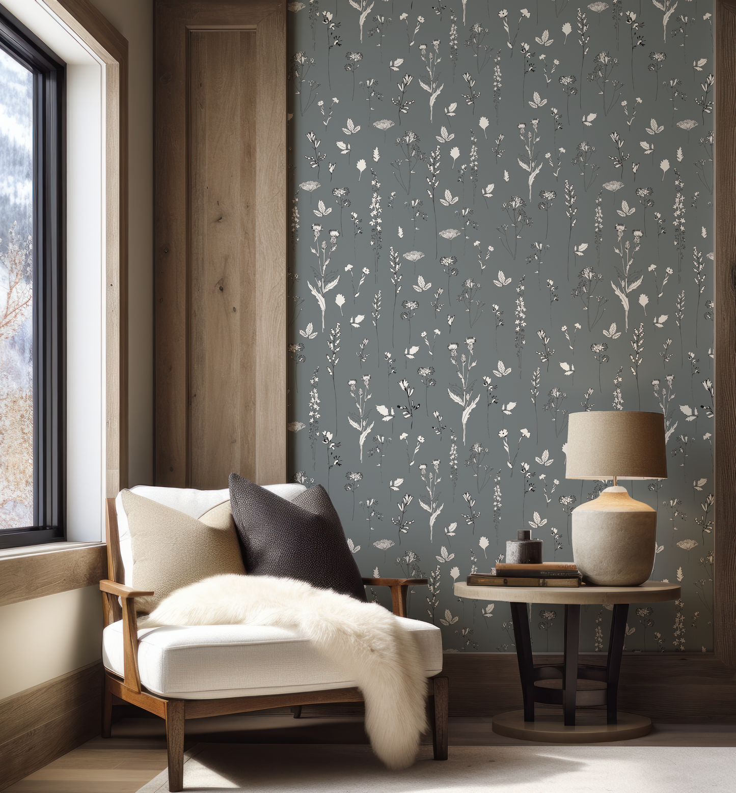 Nature Study on Slate Blue Wallpaper