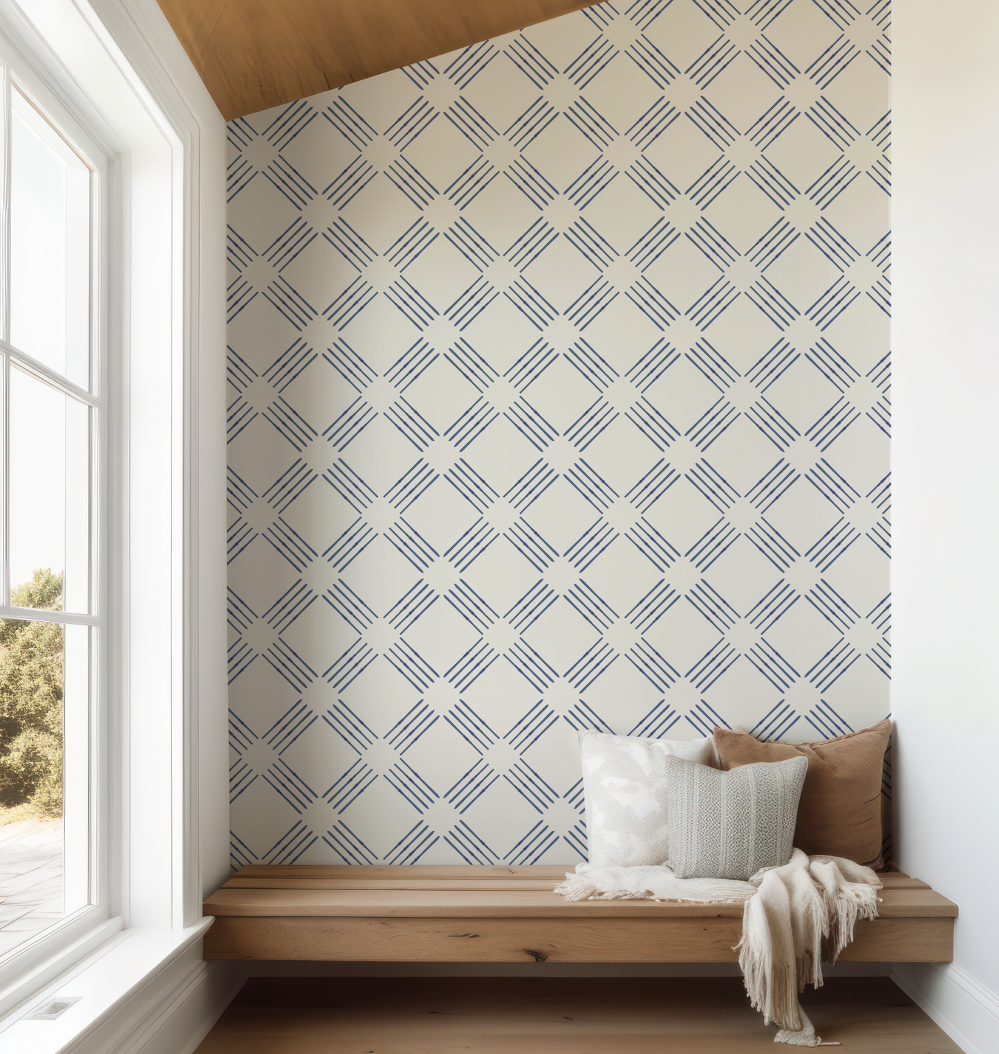 Blue Ski Quad on Off-White Wallpaper