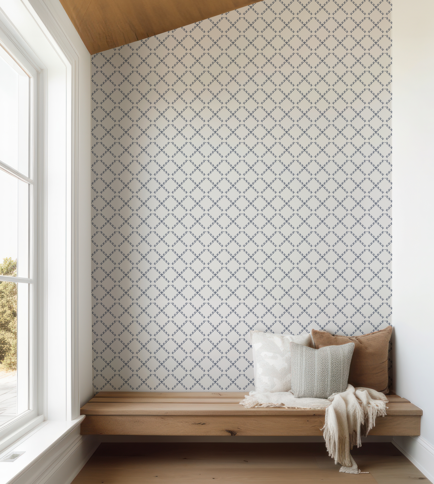 Vintage Slate Blue and Off White Wallpaper