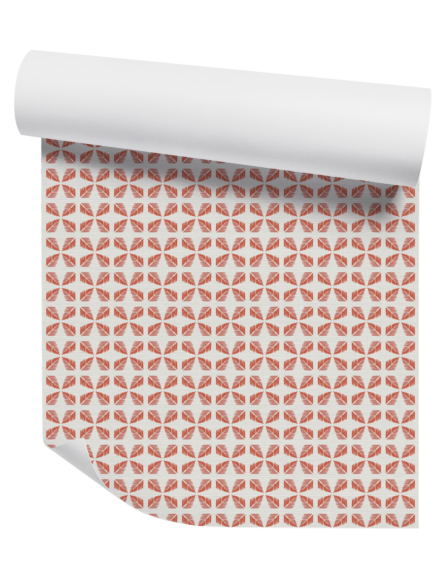 Geometric Leaves Coral and White Wallpaper