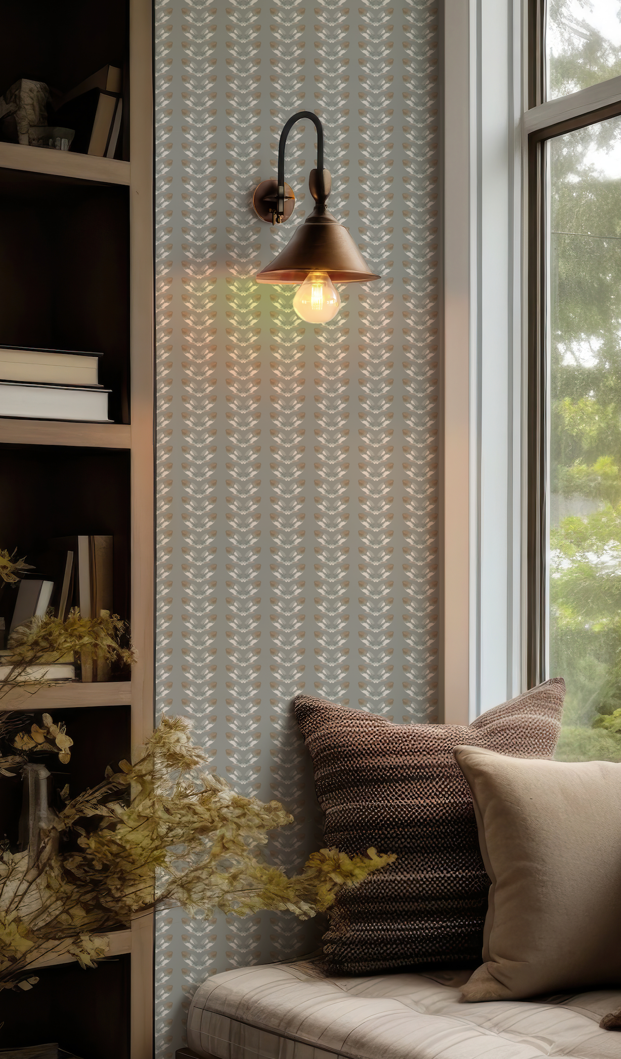 Petal Stripe on Sage Wallpaper