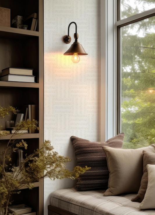 Safari Square Tan on White Wallpaper