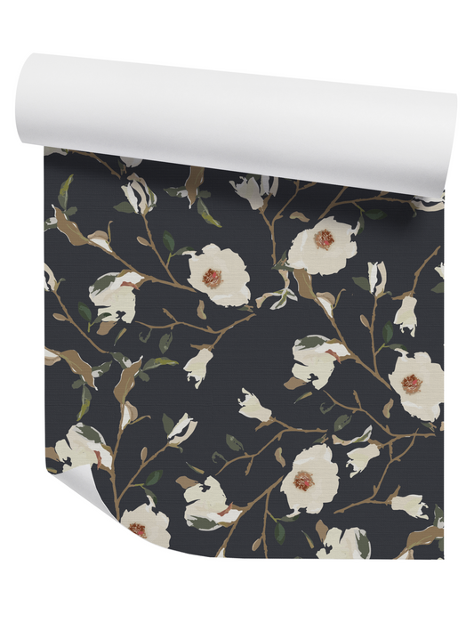 Magnolia Navy Wallpaper