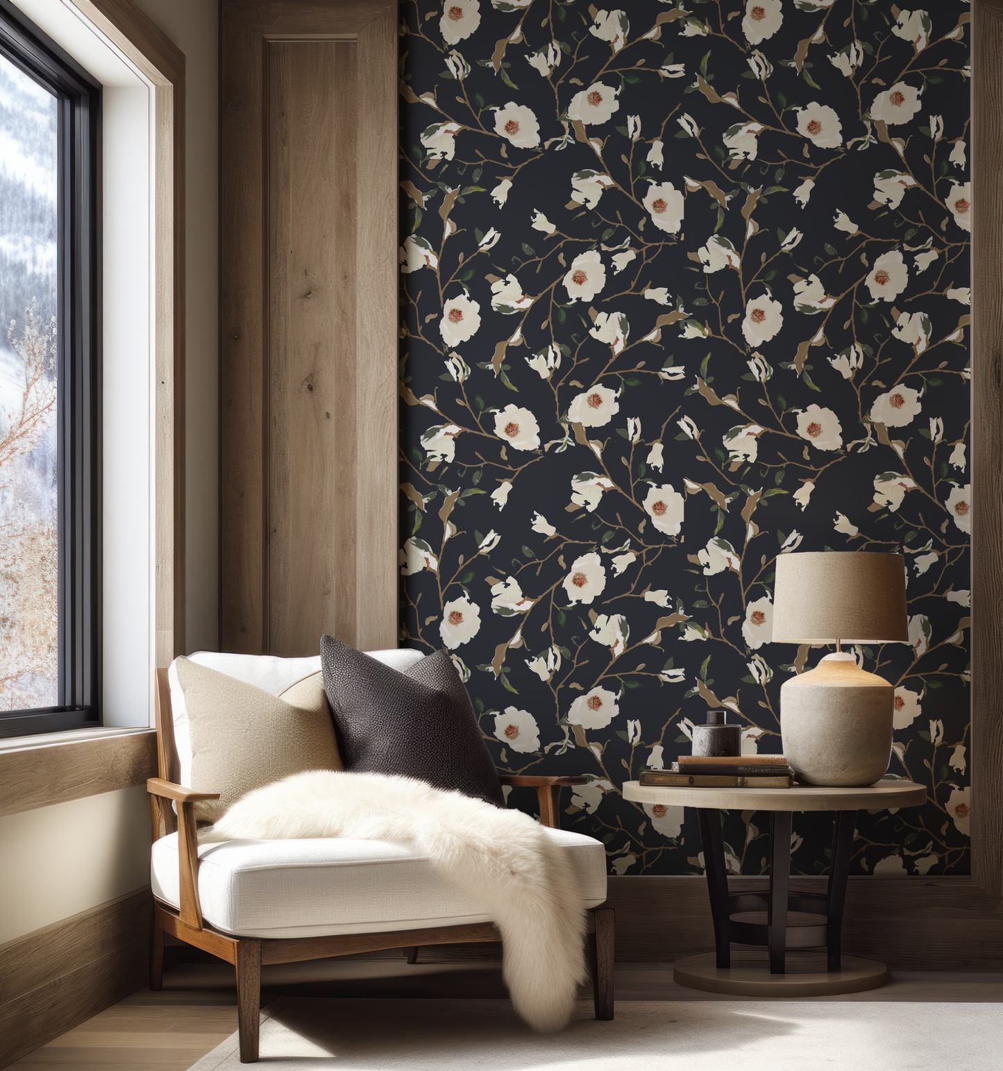 Magnolia Navy Wallpaper