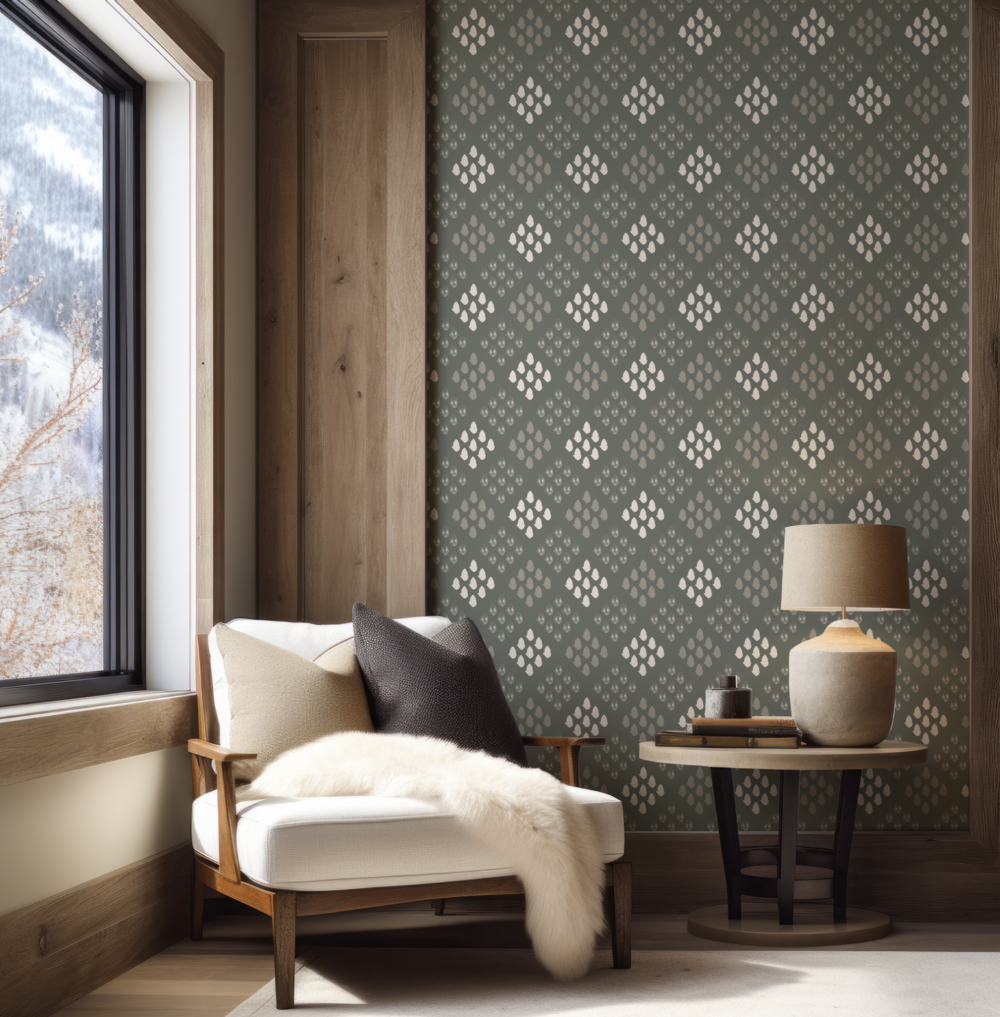 Floral Diamond on Sage Wallpaper
