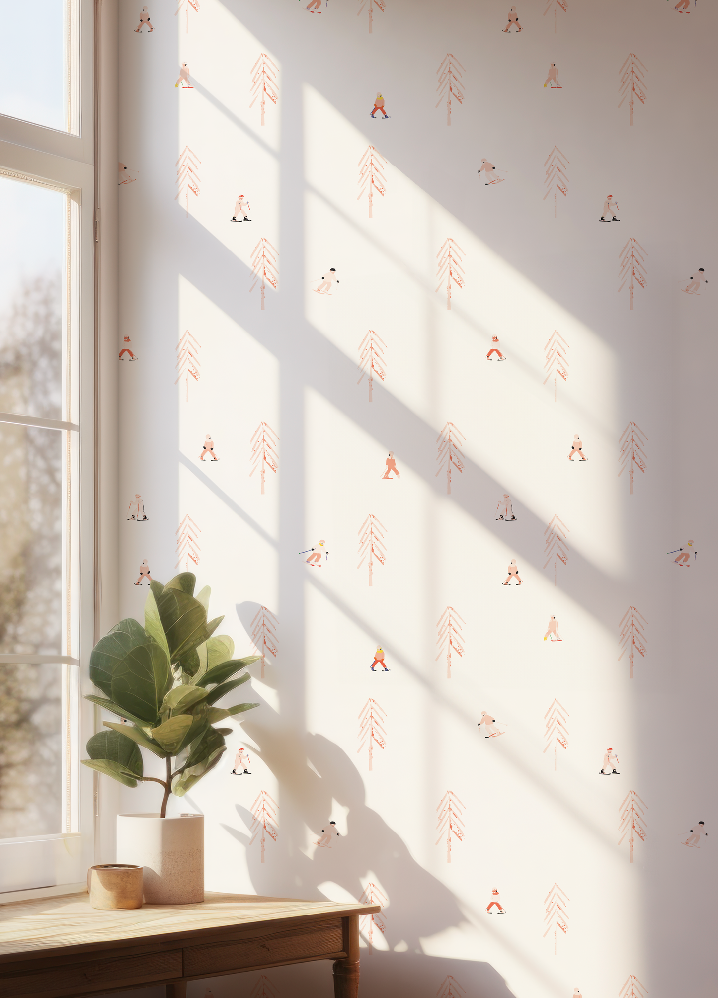 Ski Day Girl on White Wallpaper