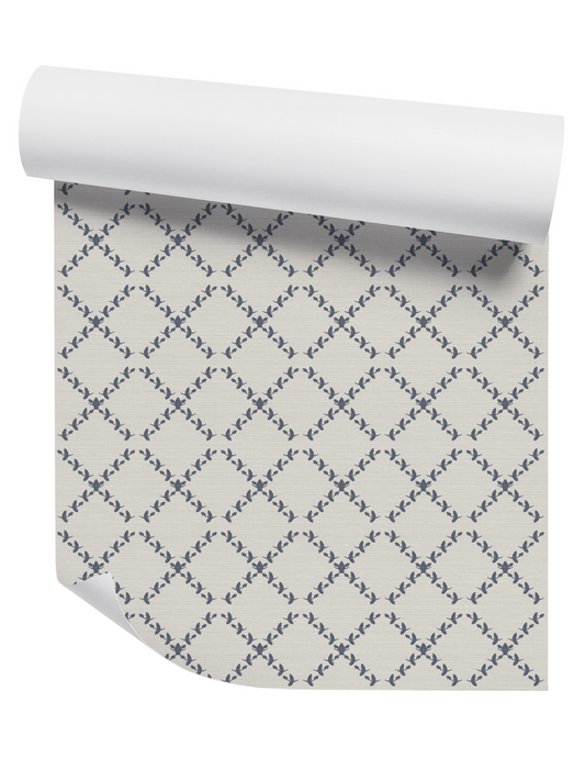 Vintage Slate Blue and Off White Wallpaper