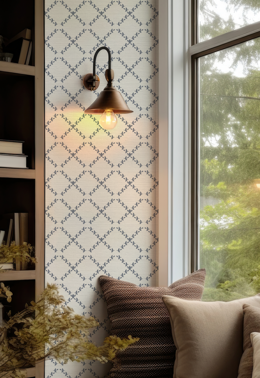 Vintage Slate Blue and Off White Wallpaper