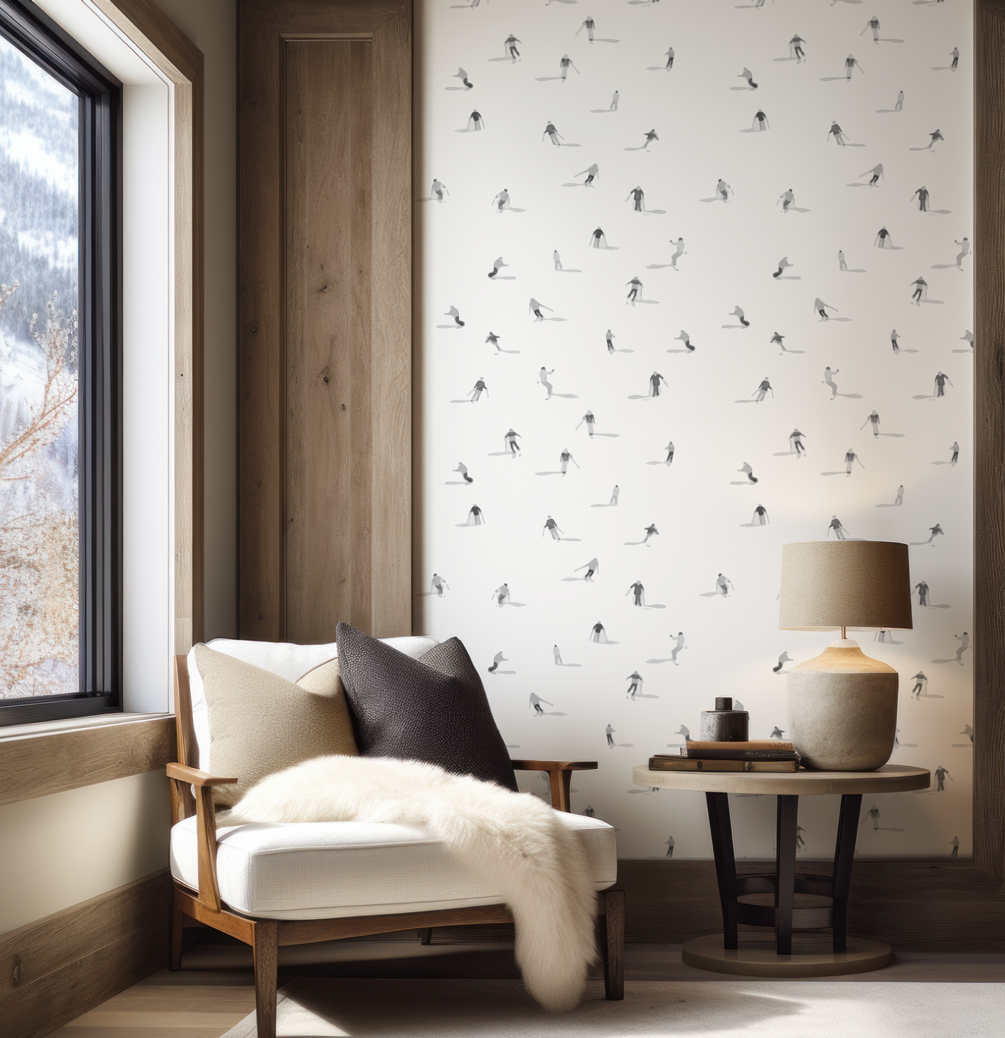 Ski Hill Grey and White Wallpaper