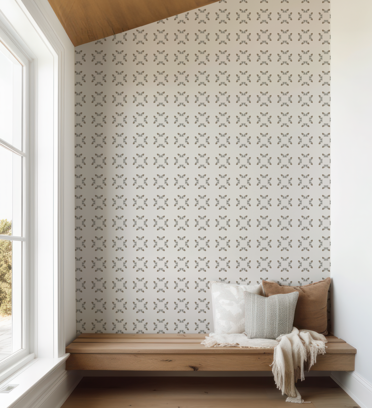 Painted Petal Square on Off White Wallpaper