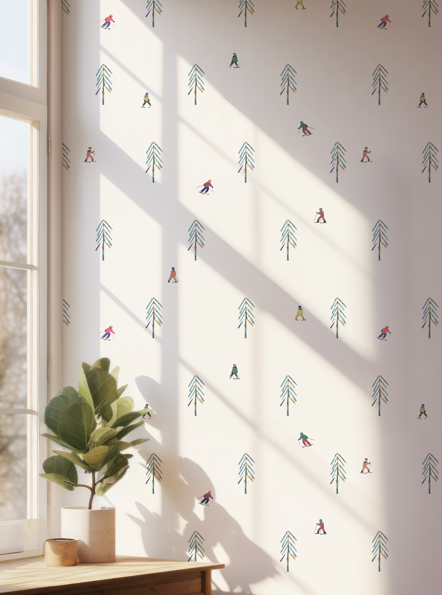 Kids Ski Day on White Wallpaper