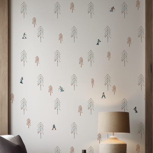 Kids Ski Day Grasscloth Wallpaper