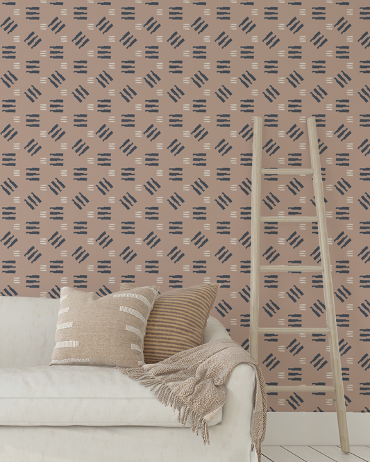 Willow + Wild Dia Blush, Navy, Cream Grasscloth Wallpaper Roll - 32" x 22'