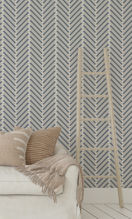 Chevron Beach Stripe on Off White Wallpaper