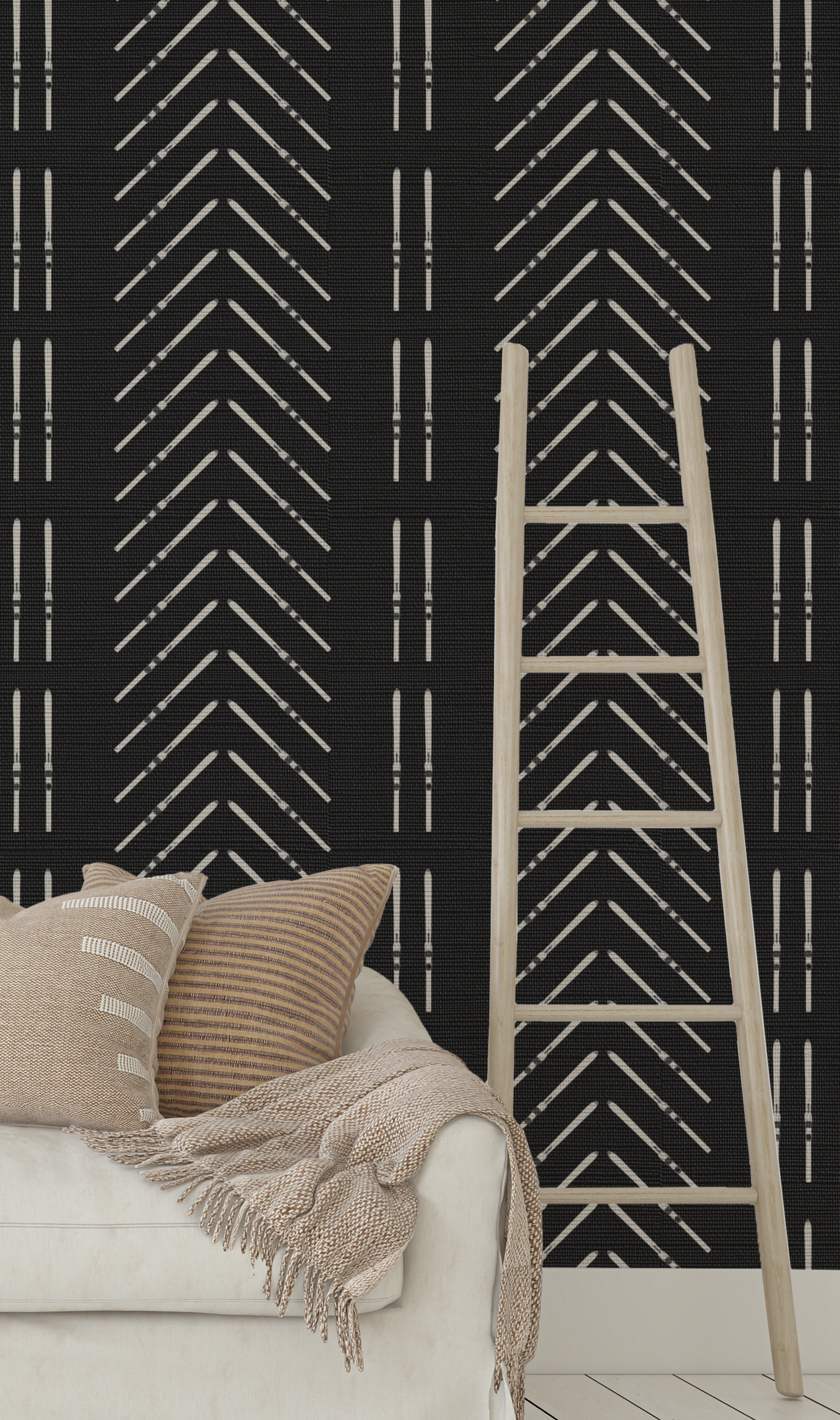 Willow + Wild Ski Chevron Black ( Pizza French Fries ) Grasscloth Wallpaper Roll - 32" x 22'