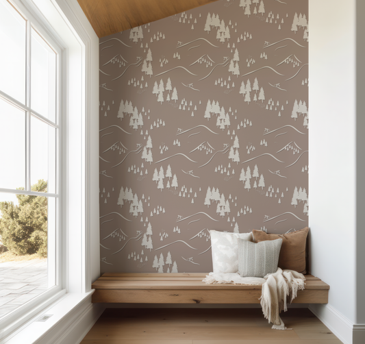 Mountain Skier Wallpaper on Terracotta