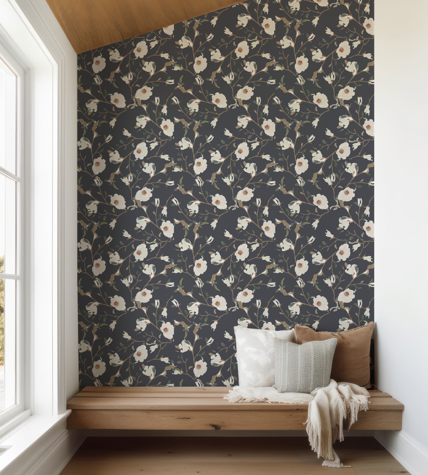 Magnolia Navy Wallpaper