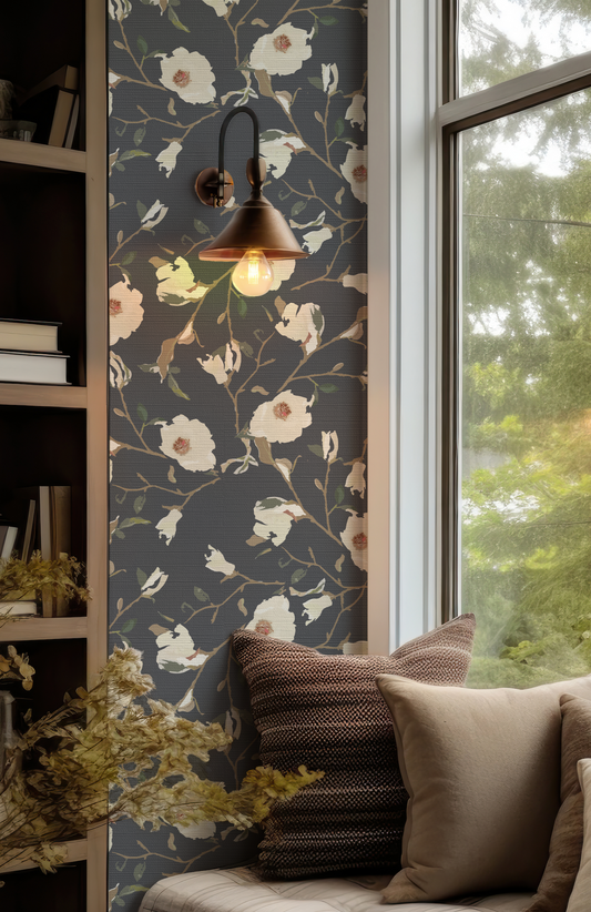 Magnolia Navy Wallpaper