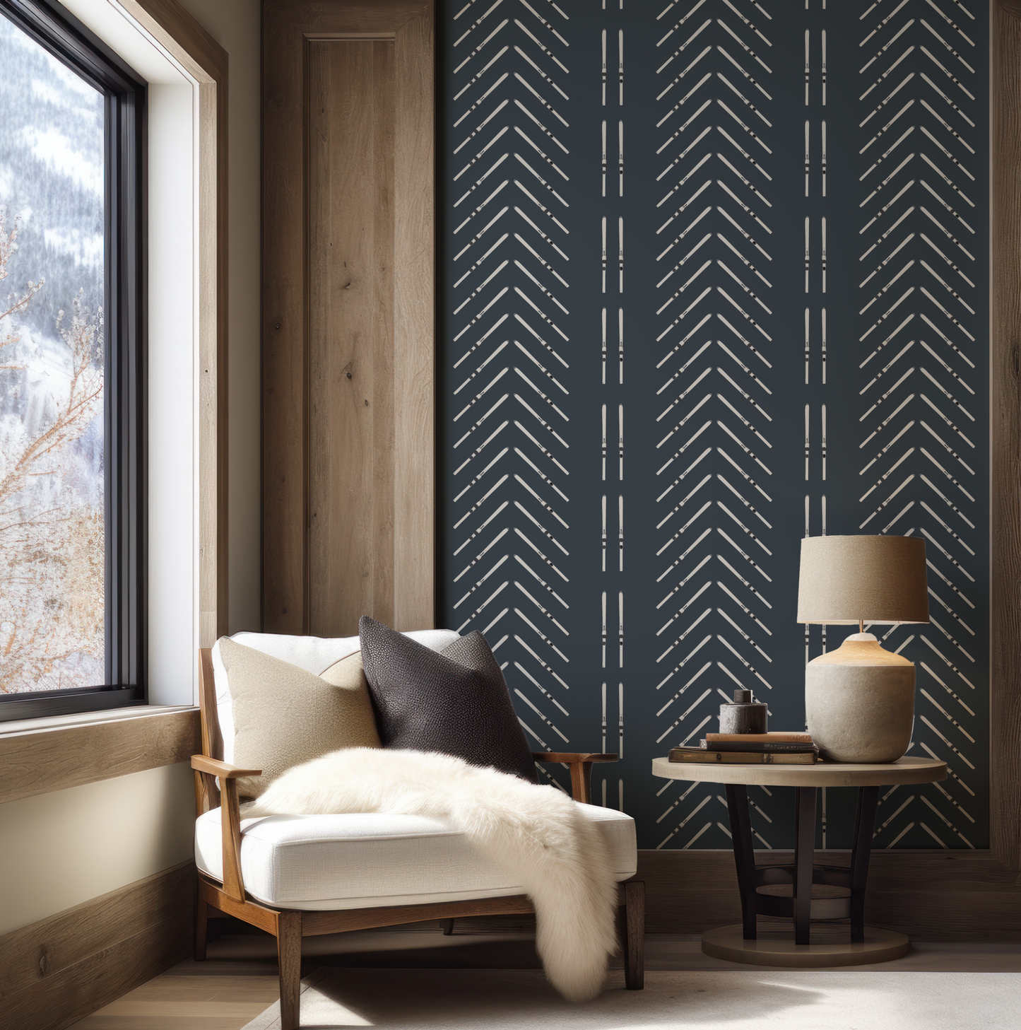 Ski Chevron and Stripe on Navy Blue Wallpaper
