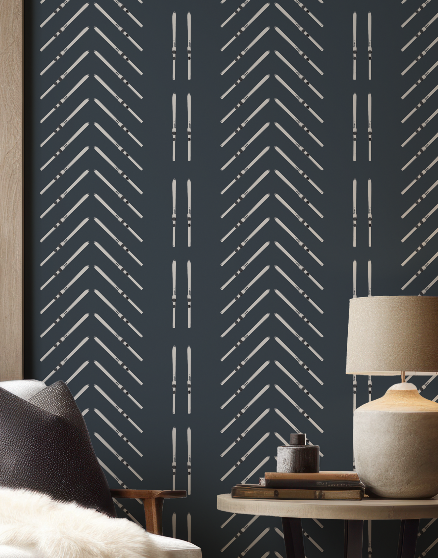 Ski Chevron and Stripe on Navy Blue Wallpaper