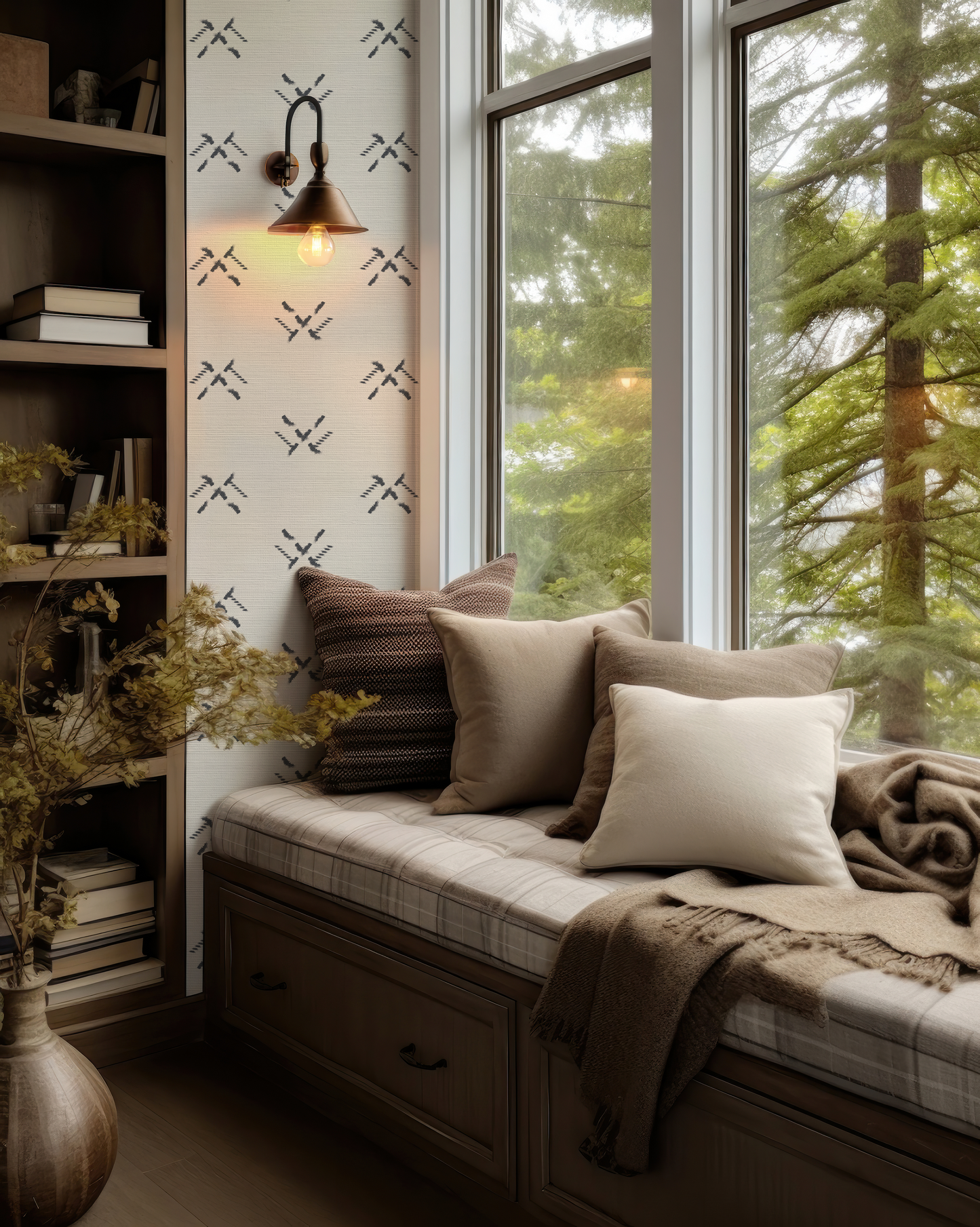 Dash Navy on Beige Wallpaper