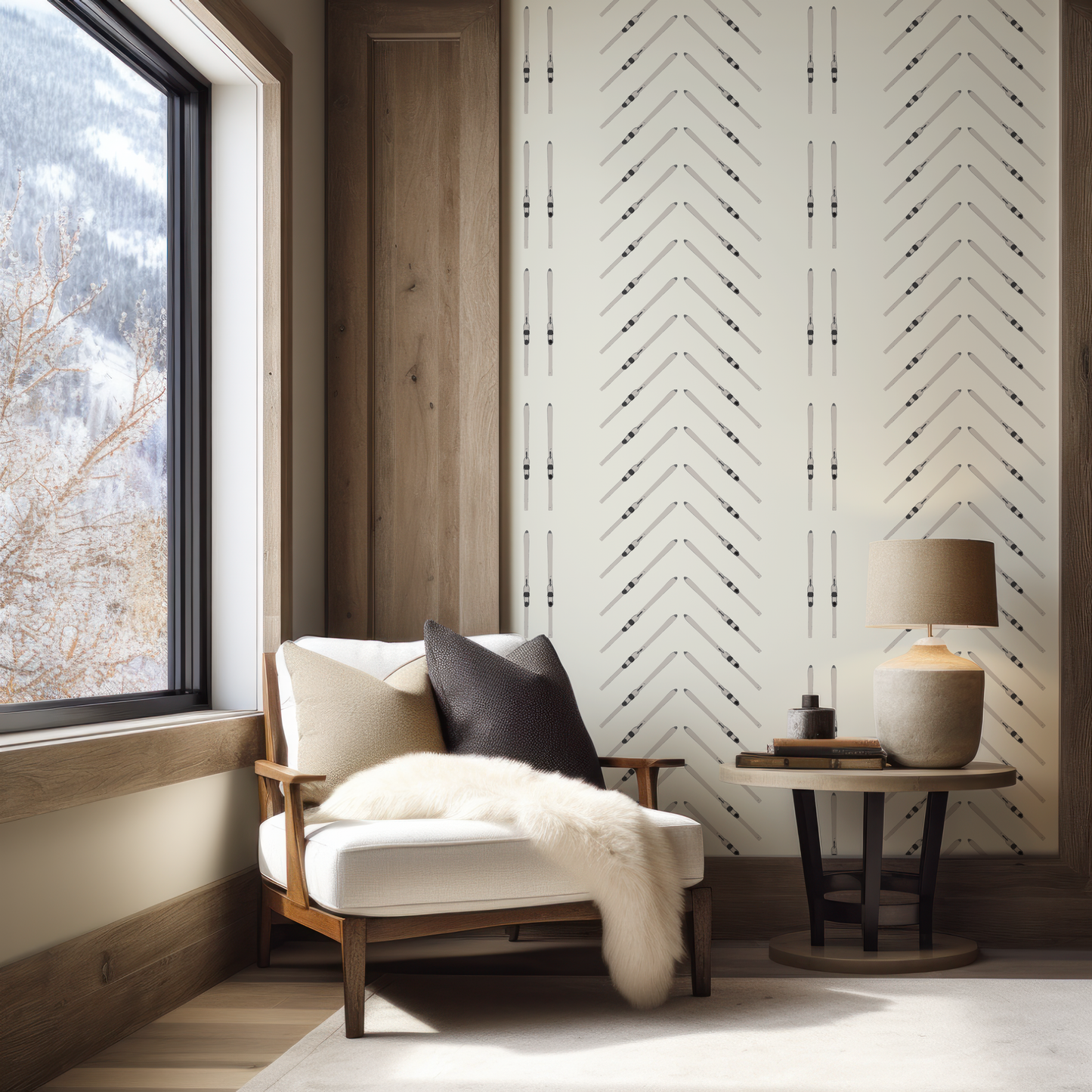 Ski Chevron and Stripe on Off-White Wallpaper