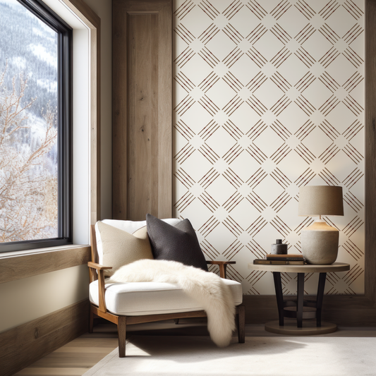 Natural Ski Quad on Off-White Wallpaper