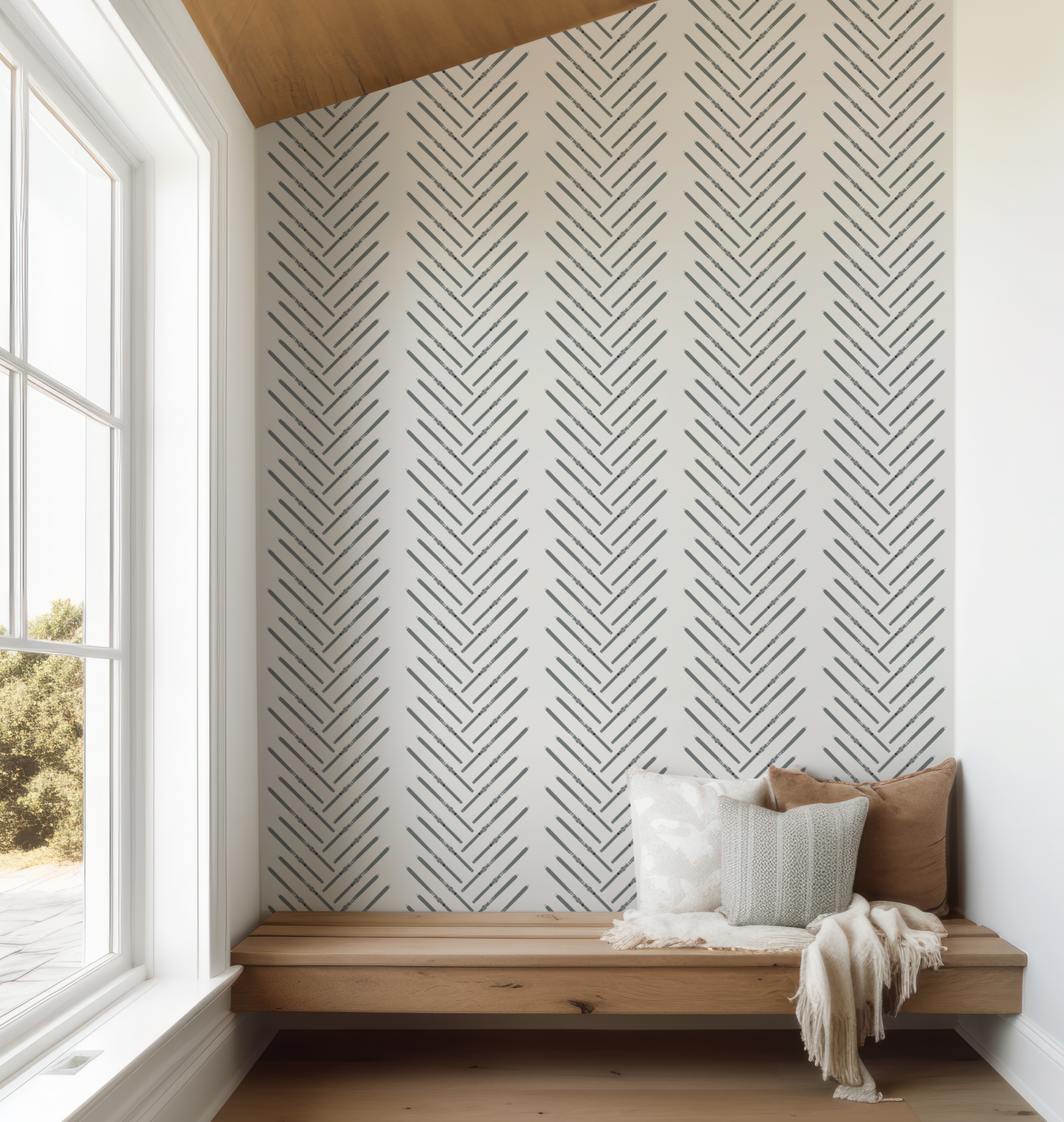 Ski Herringbone on Off-White Wallpaper
