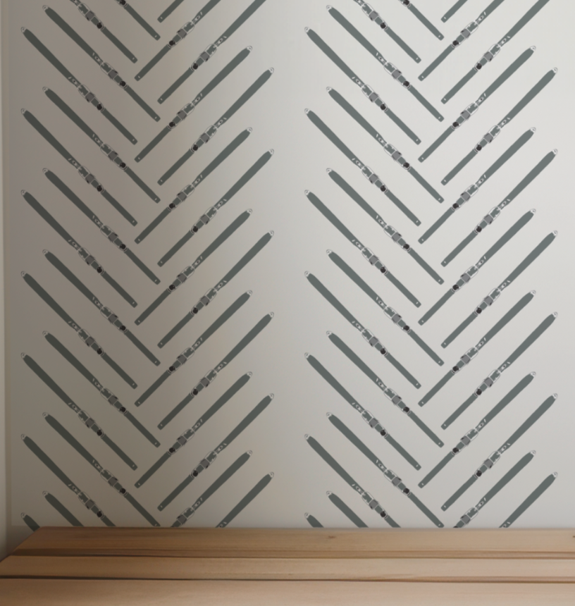 Ski Herringbone on Off-White Wallpaper
