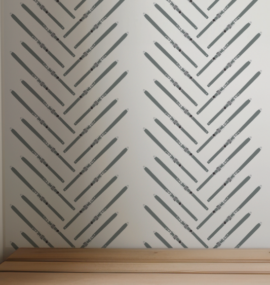 Ski Herringbone on Off-White Wallpaper