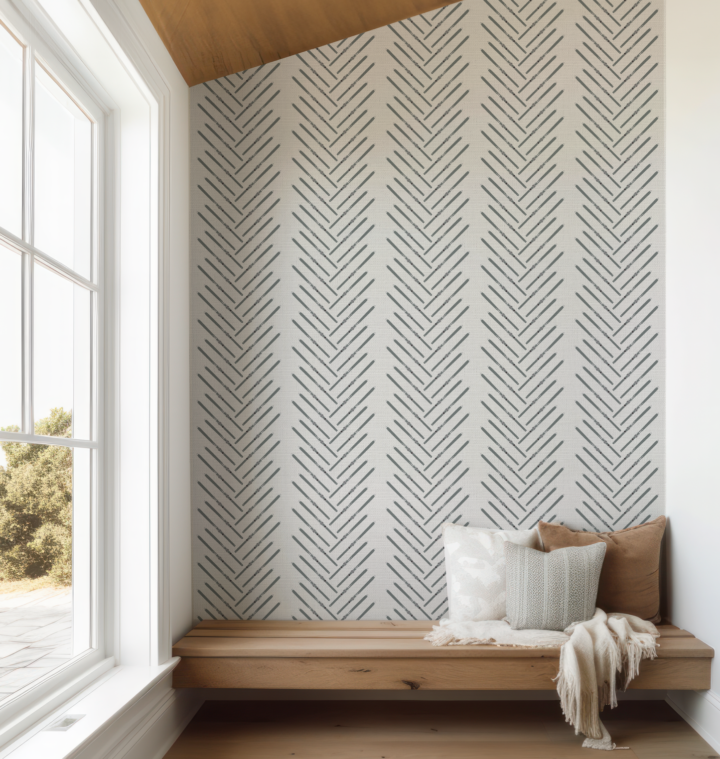 Ski Herringbone on Off-White Wallpaper