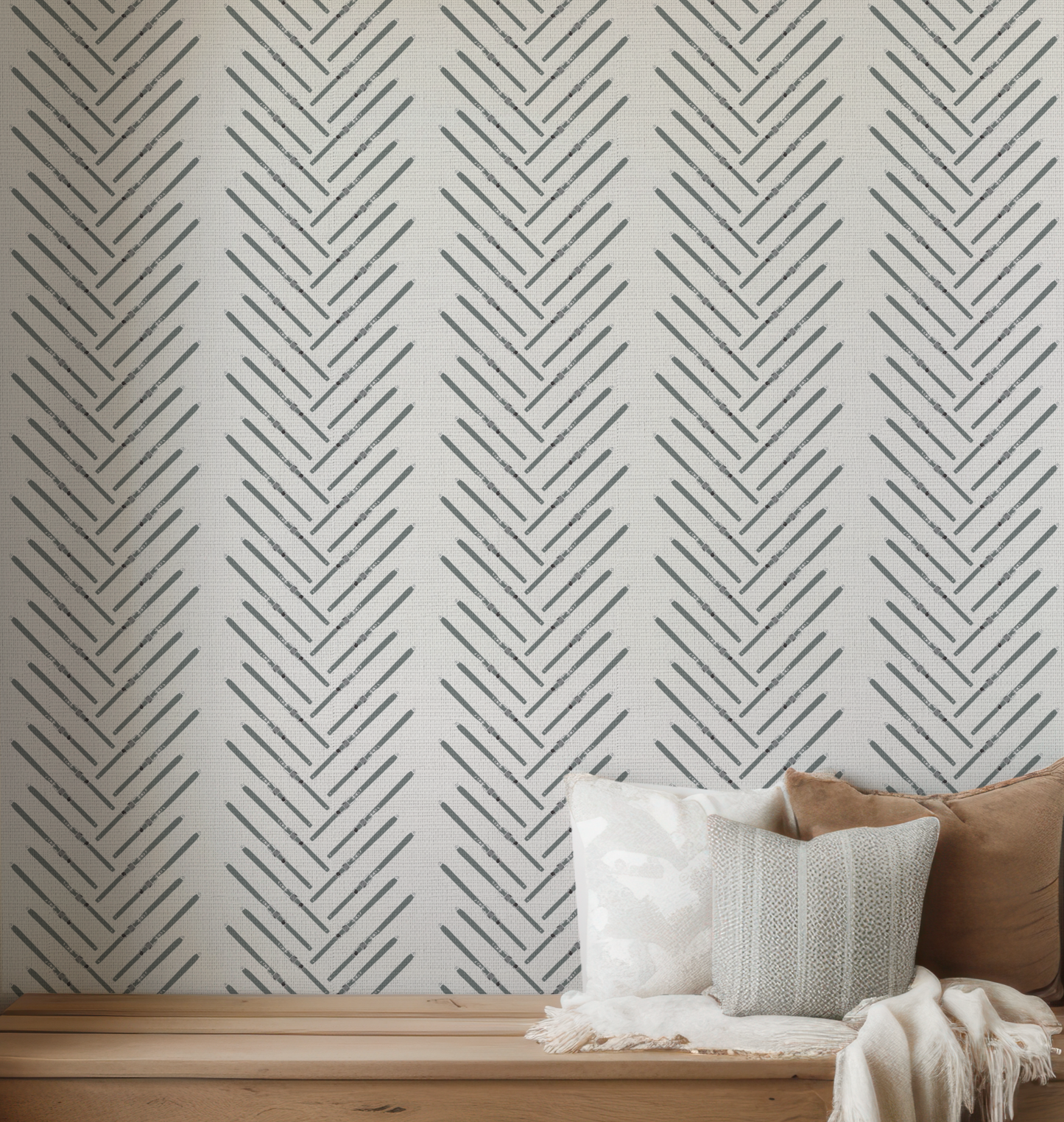 Ski Herringbone on Off-White Wallpaper