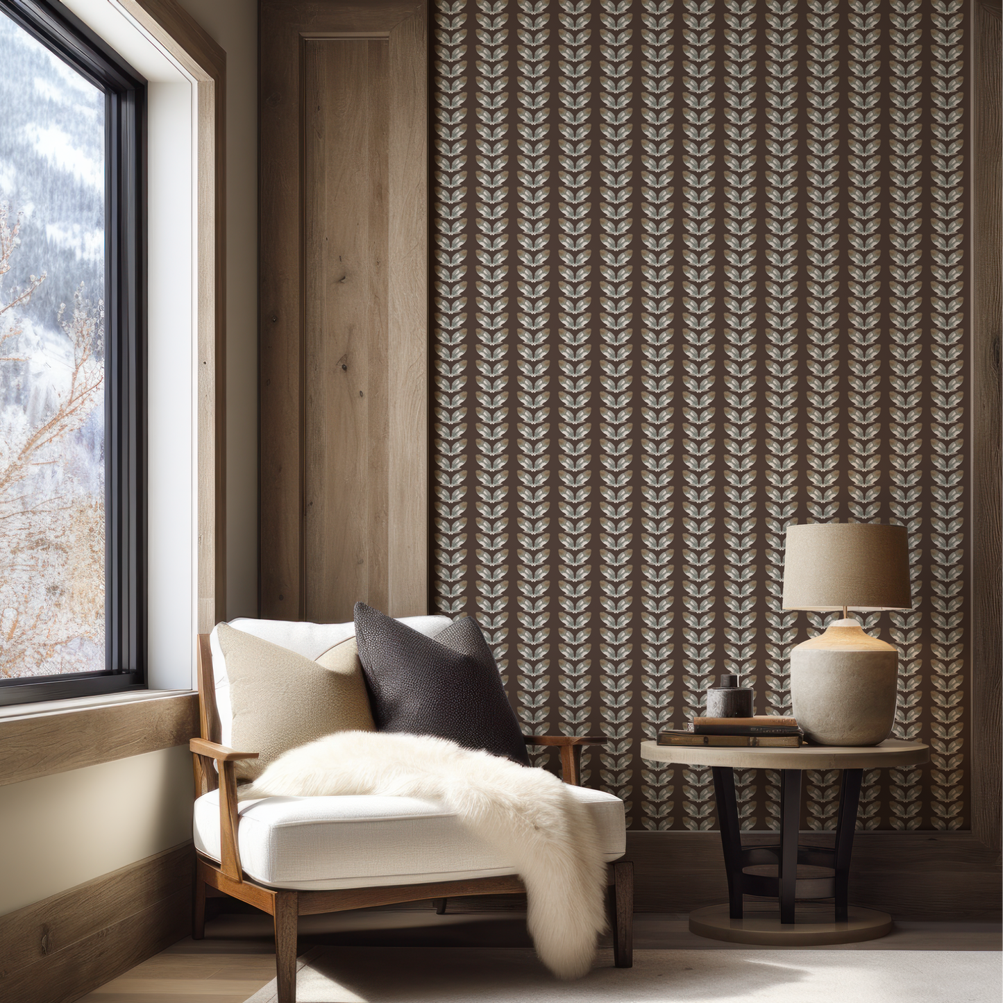 Petal Stripe on Deep Chestnut Wallpaper