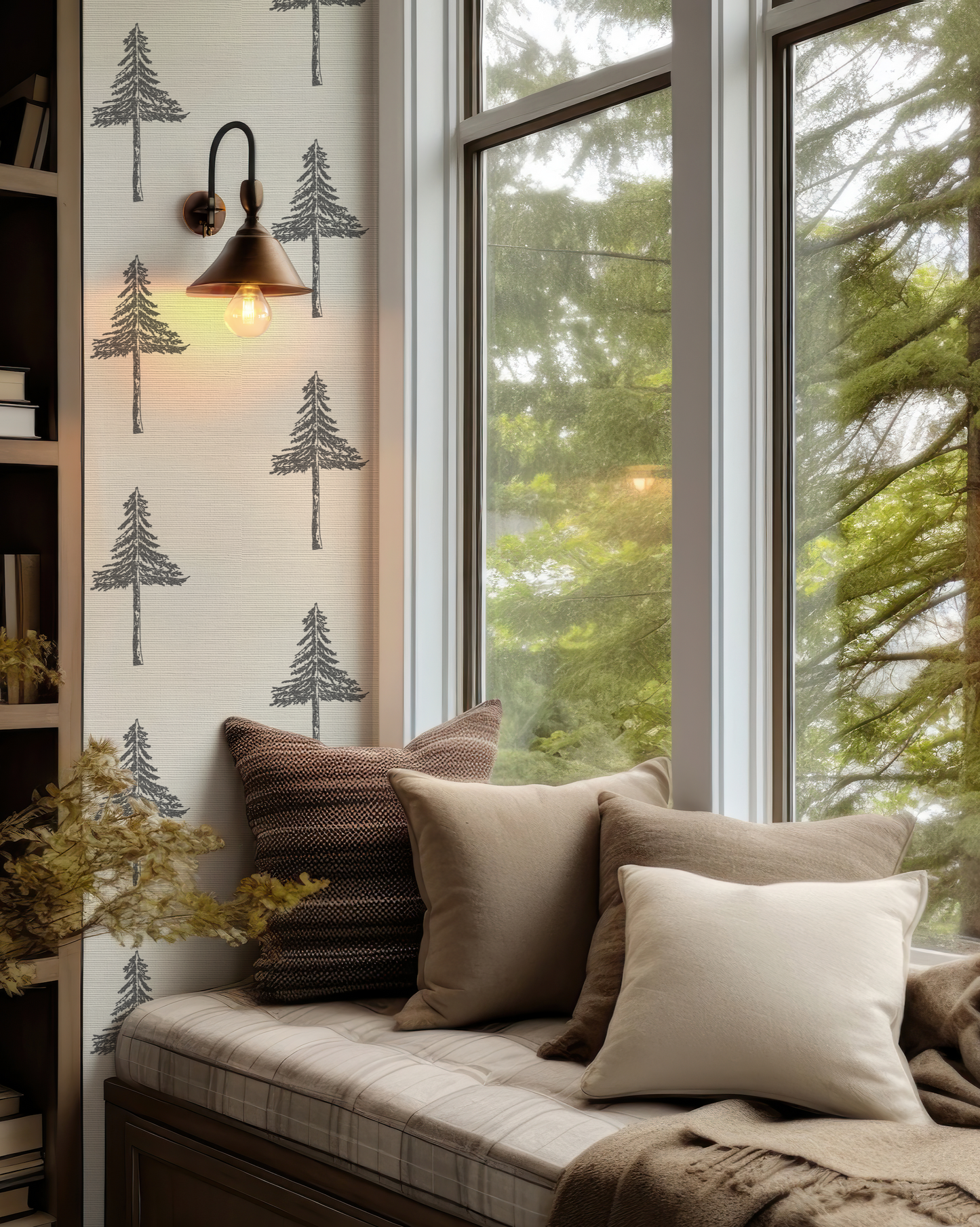 Pine Tree Black and White Wallpaper