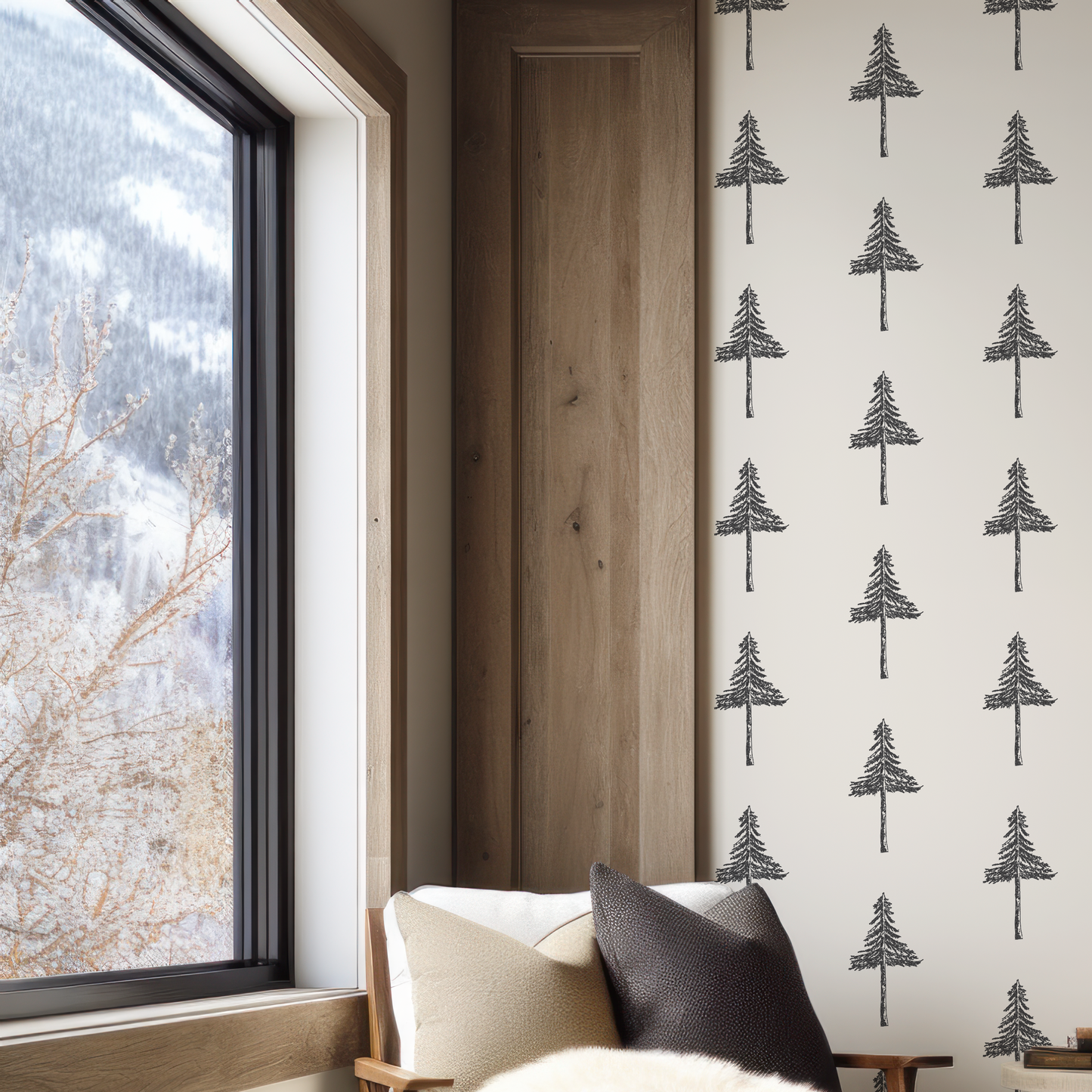 Off White Wallpaper Black Pine Tree Wallpaper