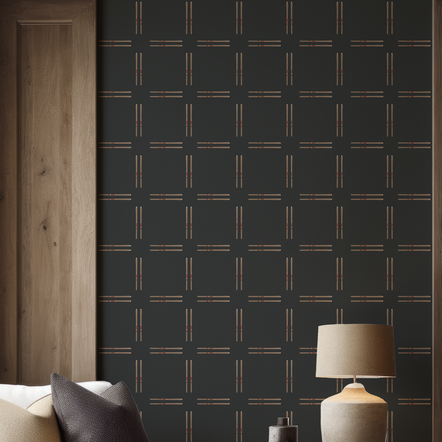 Ski Plaid on Black Wallpaper, Large Scale